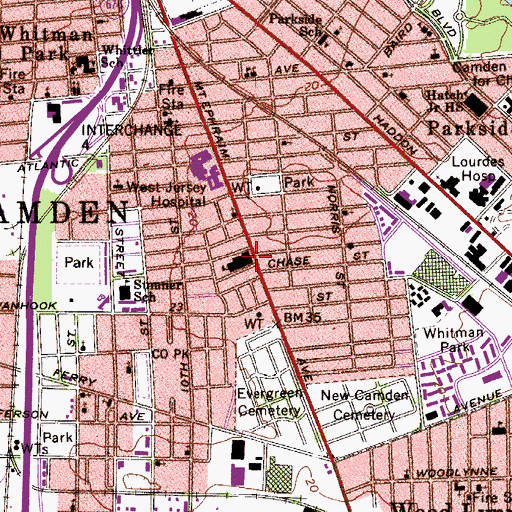 Topographic Map of Bonsall Elementary School, NJ