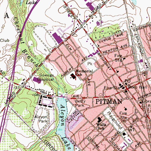 Topographic Map of Memorial Elementary School, NJ