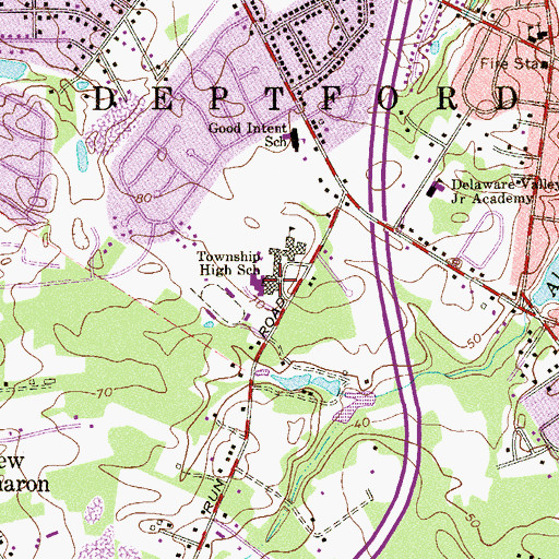 Topographic Map of Deptford Township High School, NJ