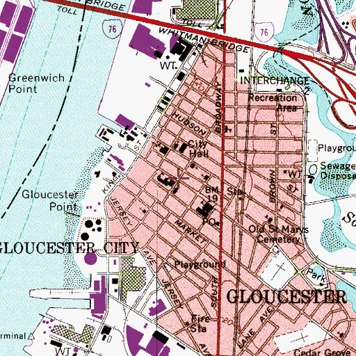 Topographic Map of Saint Mary's Grade School, NJ