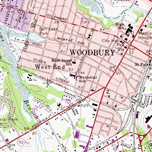 Topographic Map of West End Memorial Elementary School, NJ