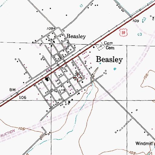 Topographic Map of Beasley Police Department, TX