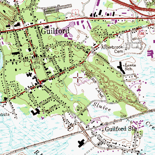 Topographic Map of Guilford Center Census Designated Place, CT