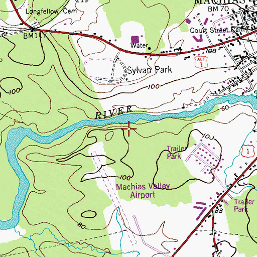 Topographic Map of Machias Census Designated Place, ME