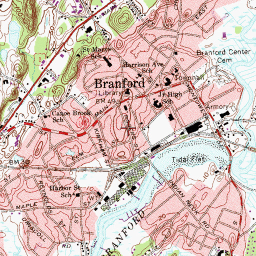 Topographic Map of Branford Center Census Designated Place, CT