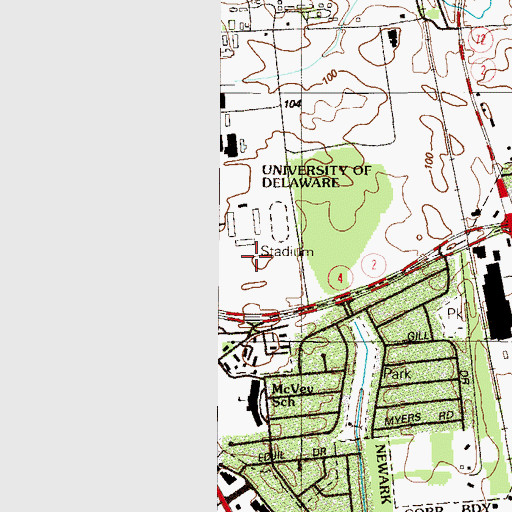 Topographic Map of University of Delaware Bob Carpenter Center, DE