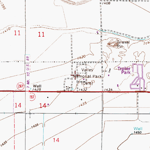 Topographic Map of Valley Memorial Park Cemetery, AZ