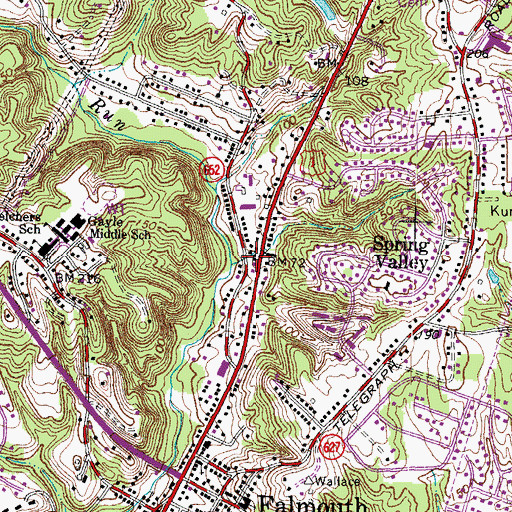 Topographic Map of Falmouth Census Designated Place, VA