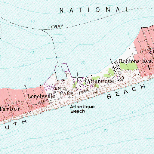 Topographic Map of Fire Island Census Designated Place, NY