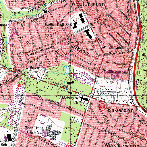 Topographic Map of Fort Hunt Census Designated Place, VA