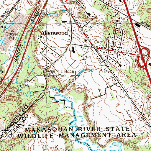 Topographic Map of Allenwood Census Designated Place, NJ