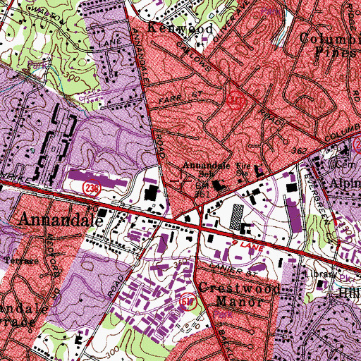 Topographic Map of Annandale Census Designated Place, VA