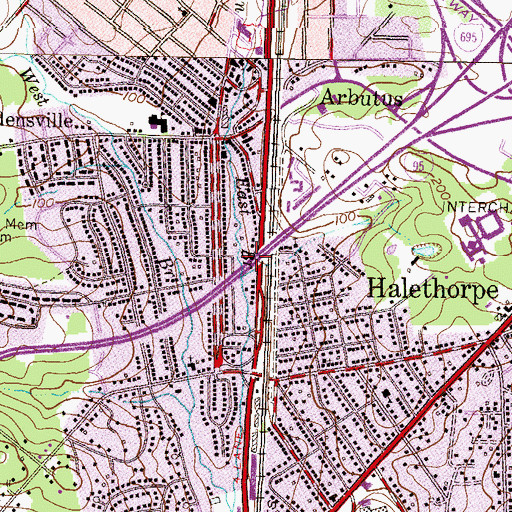Topographic Map of Arbutus Census Designated Place, MD
