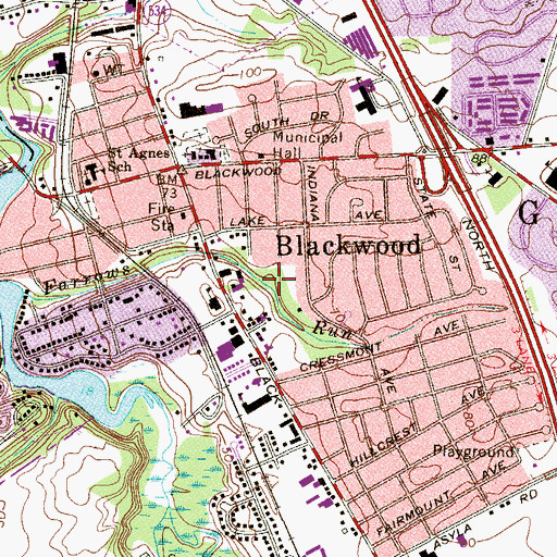 Topographic Map of Blackwood Census Designated Place, NJ