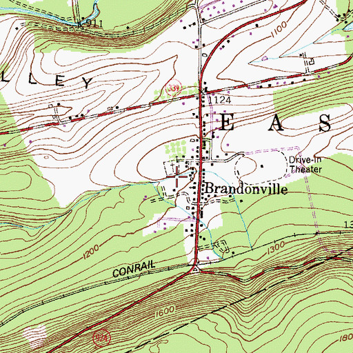 Topographic Map of Brandonville Census Designated Place, PA