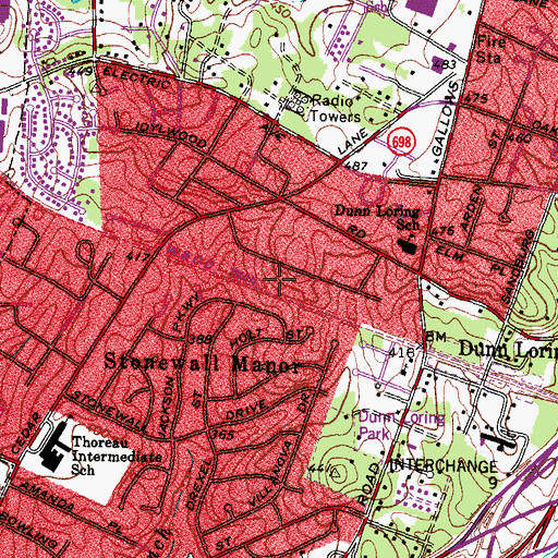 Topographic Map of Dunn Loring Census Designated Place, VA