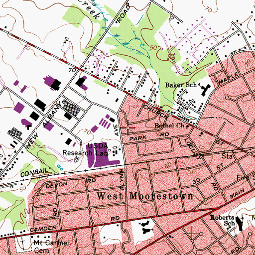 Topographic Map of Moorestown-Lenola Census Designated Place, NJ