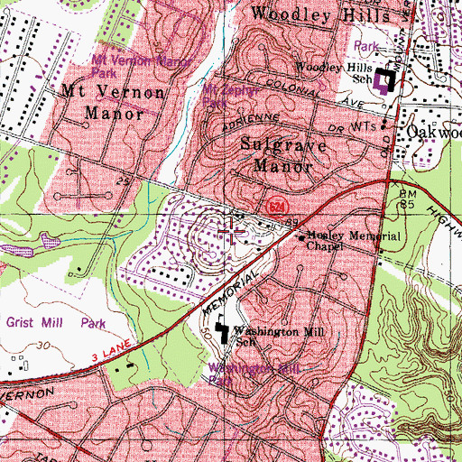 Topographic Map of Mount Vernon Census Designated Place, VA