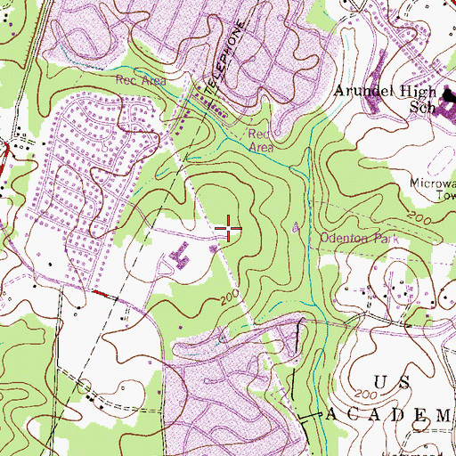 Topographic Map of Odenton Census Designated Place, MD