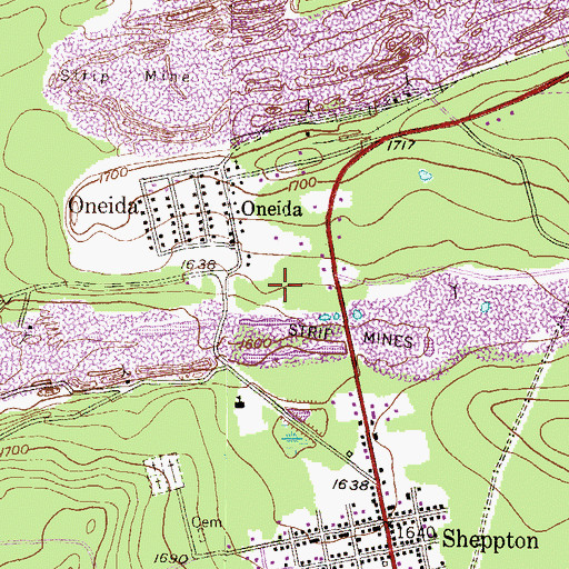 Topographic Map of Oneida Census Designated Place, PA