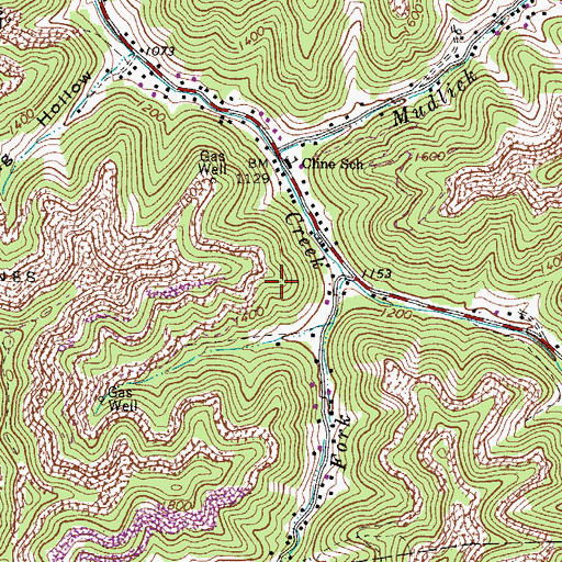 Topographic Map of Gilbert Creek Census Designated Place, WV