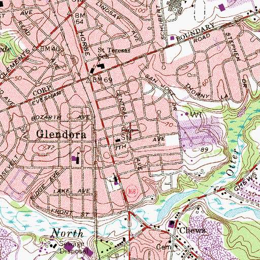 Topographic Map of Glendora Census Designated Place, NJ