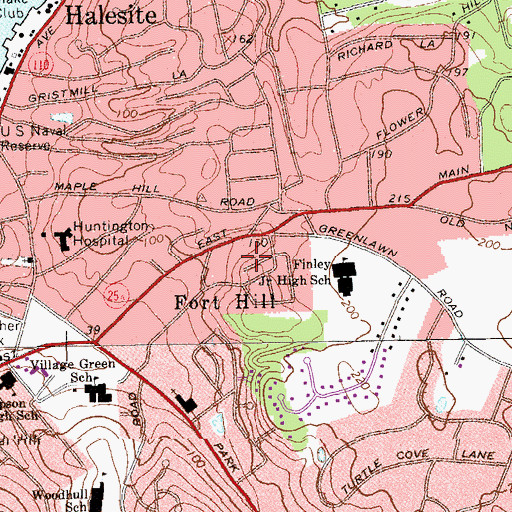 Topographic Map of Huntington Census Designated Place, NY