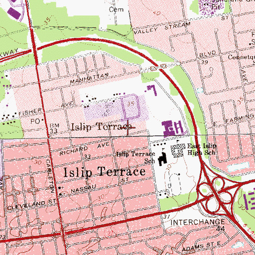 Topographic Map of Islip Terrace Census Designated Place, NY