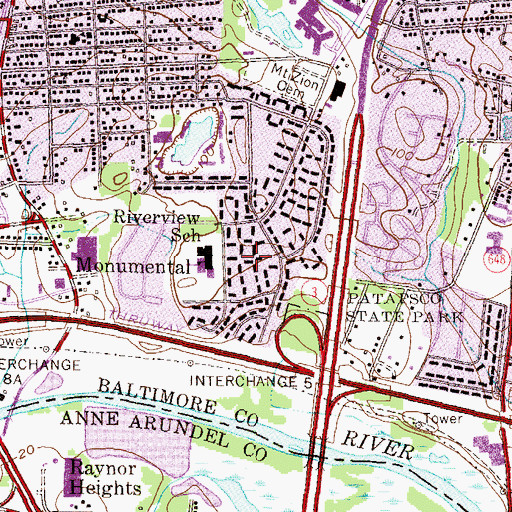 Topographic Map of Lansdowne-Baltimore Highlands Census Designated Place (historical), MD
