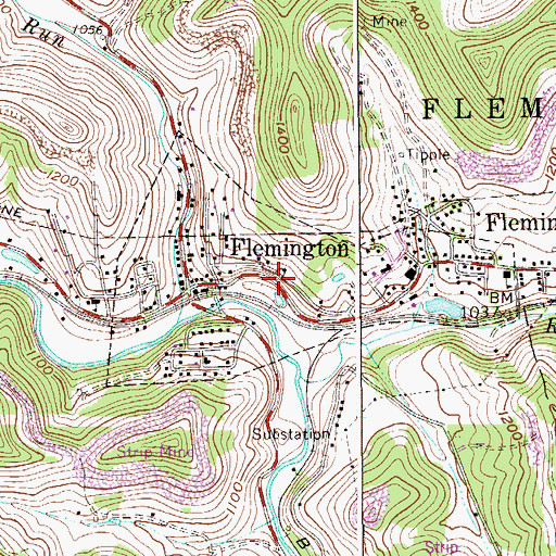 Topographic Map of Town of Flemington, WV