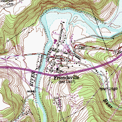 Topographic Map of Town of Friendsville, MD
