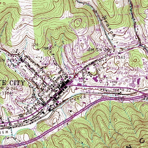 Topographic Map of Town of Gate City, VA