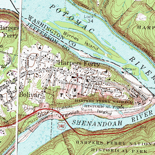 Topographic Map of Town of Harpers Ferry, WV