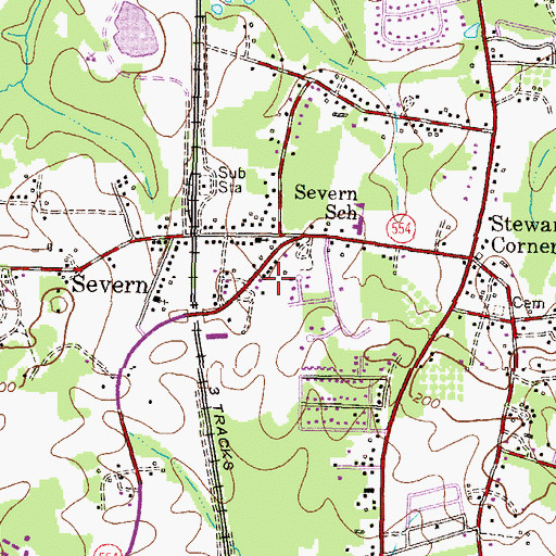 Topographic Map of Severn Census Designated Place, MD