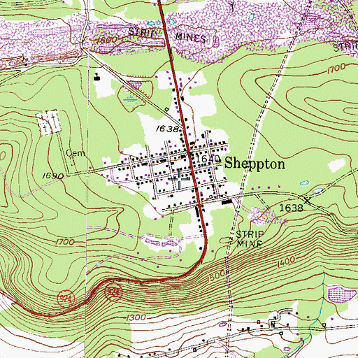 Topographic Map of Sheppton Census Designated Place, PA