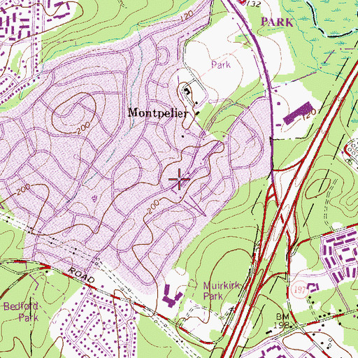 Topographic Map of South Laurel Census Designated Place, MD