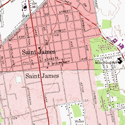 Topographic Map of Saint James Census Designated Place, NY