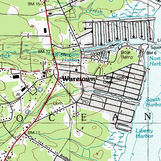 Topographic Map of Waretown Census Designated Place, NJ