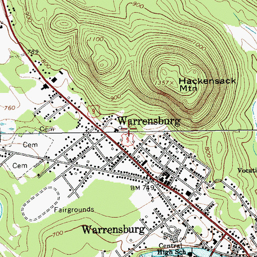 Topographic Map of Warrensburg Census Designated Place, NY