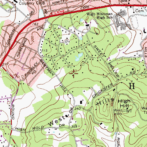 Topographic Map of West Hills Census Designated Place, NY