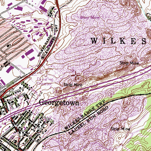 Topographic Map of Wilkes-Barre Township Census Designated Place, PA
