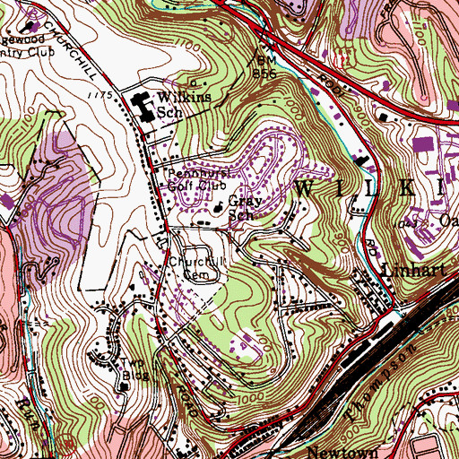 Topographic Map of Wilkins Township Census Designated Place, PA