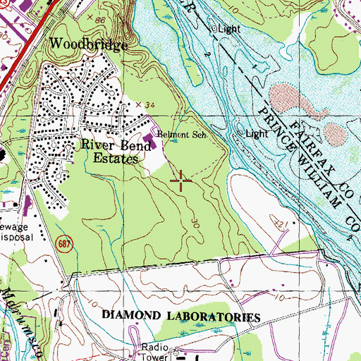 Topographic Map of Woodbridge Census Designated Place, VA