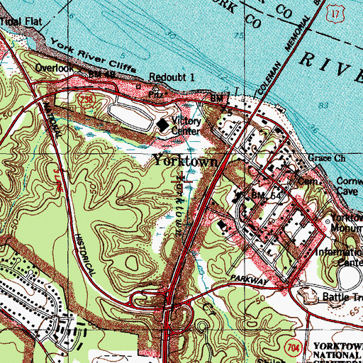 Topographic Map of Yorktown Census Designated Place, VA
