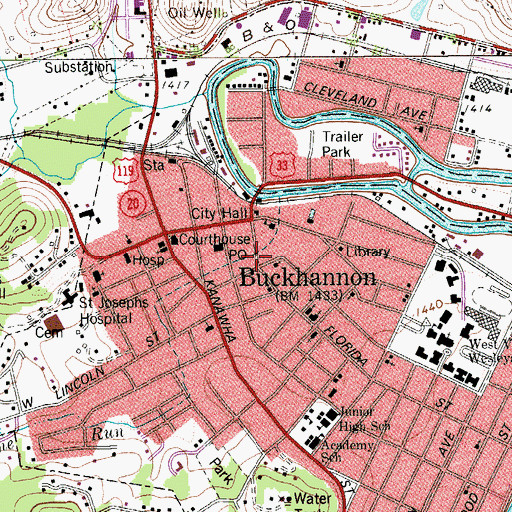 Topographic Map of City of Buckhannon, WV