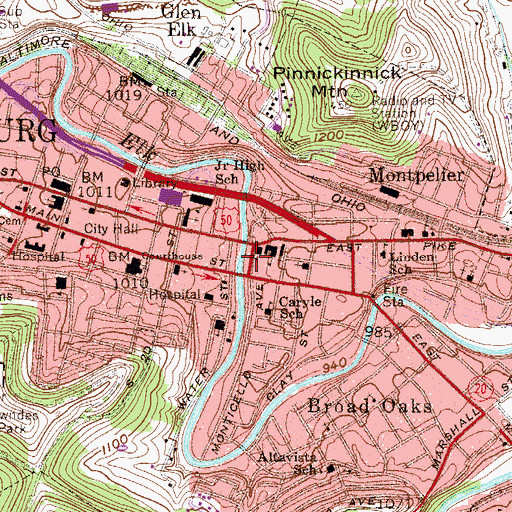 Topographic Map of City of Clarksburg, WV