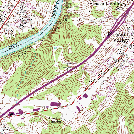 Topographic Map of City of Pleasant Valley, WV
