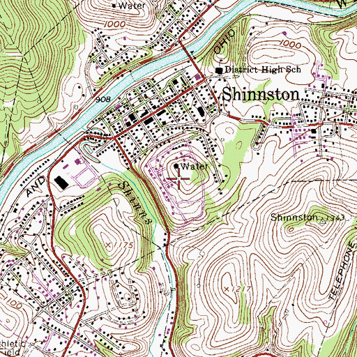 Topographic Map of City of Shinnston, WV