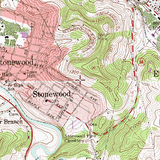 Topographic Map of City of Stonewood, WV