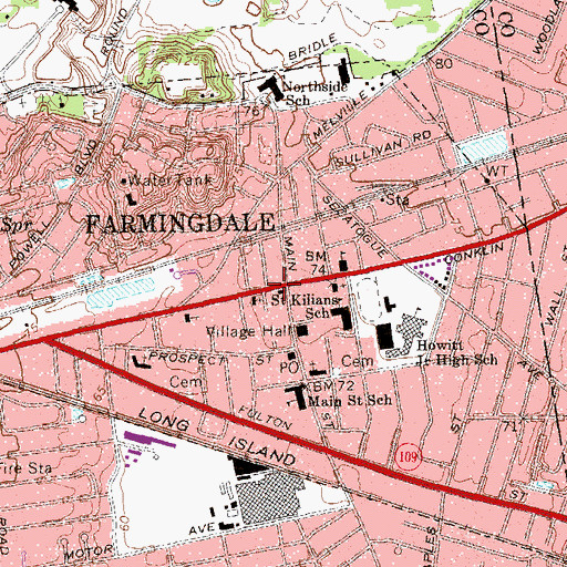 Topographic Map of Village of Farmingdale, NY